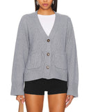 Woochic pull cardigan col en v décontracté à manches longues gris clair S
