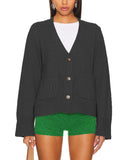 Woochic pull cardigan col en v décontracté à manches longues noir S