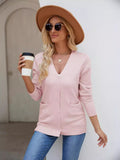 Woochic pull cardigan col en v manches longue simple boutonnage rose S