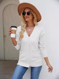 Woochic pull cardigan col en v manches longue simple boutonnage blanc S