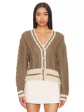 Woochic pull cardigan col en v tricoté lâche coloré brun S