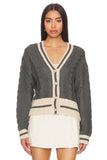 Woochic pull cardigan col en v tricoté lâche coloré gris clair S