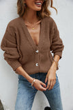 Woochic pull cardigan col rond rayé tricoté crochet brun S