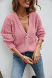Woochic pull cardigan col rond rayé tricoté crochet rose S
