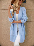 Woochic pull cardigan long tricoté col en v lâche avec poches bleu S
