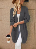 Woochic pull cardigan long tricoté col en v lâche avec poches noir S