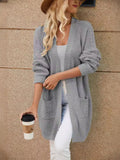 Woochic pull cardigan long tricoté col en v lâche avec poches gris clair S