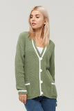 Woochic pull cardigan tricoté col en v manches longues avec poches vert S