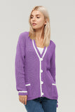 Woochic pull cardigan tricoté col en v manches longues avec poches violet S