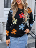 Woochic pull col en rond imprimé floral contrasté manches longue noir S