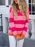 Woochic pull col en rond rayé couture manches longue rose2 S