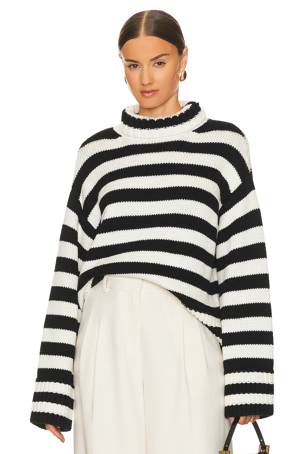 Woochic pull col montant rayée tricoté manches longues noir S