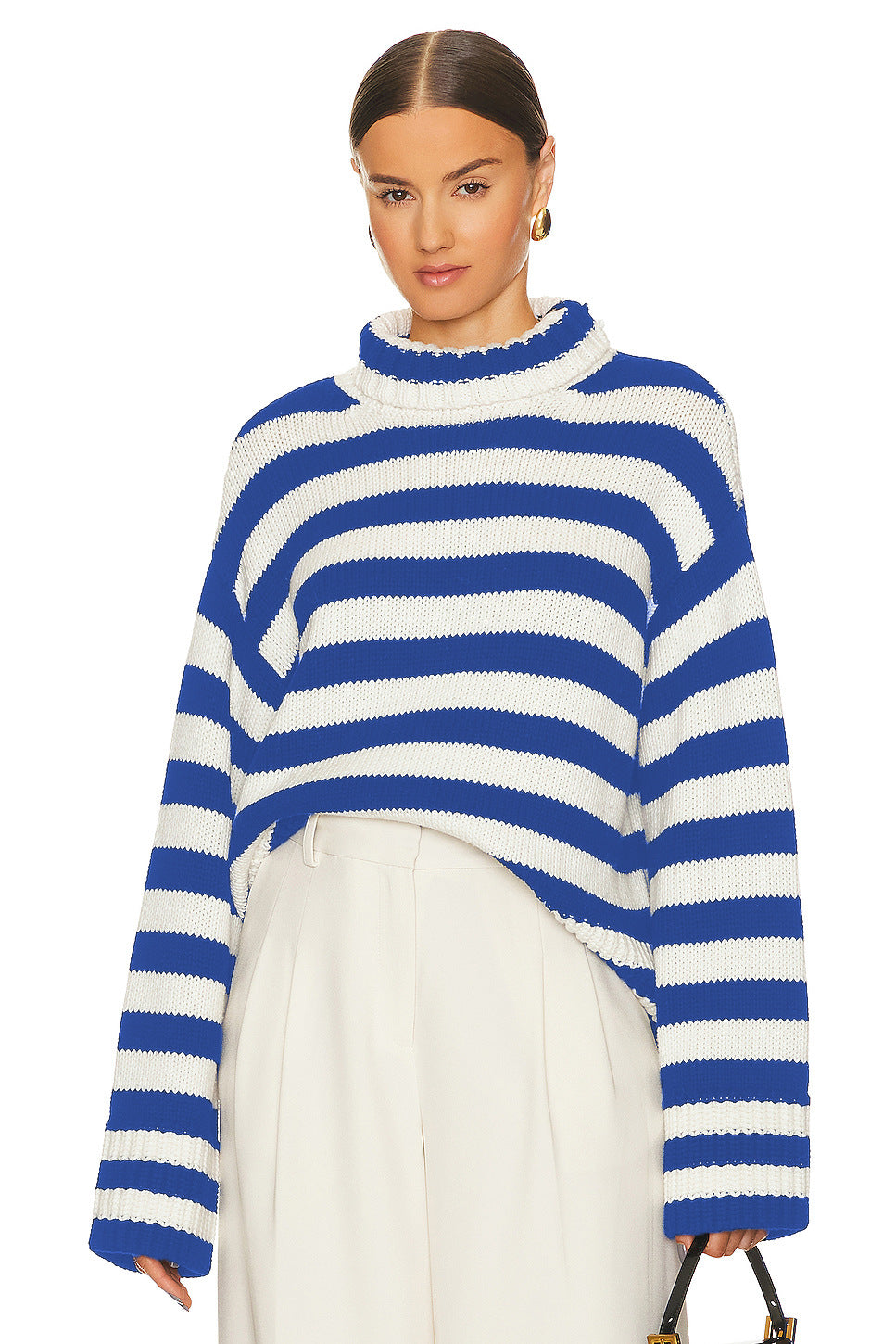 Woochic pull col montant rayée tricoté manches longues vert 1 S
