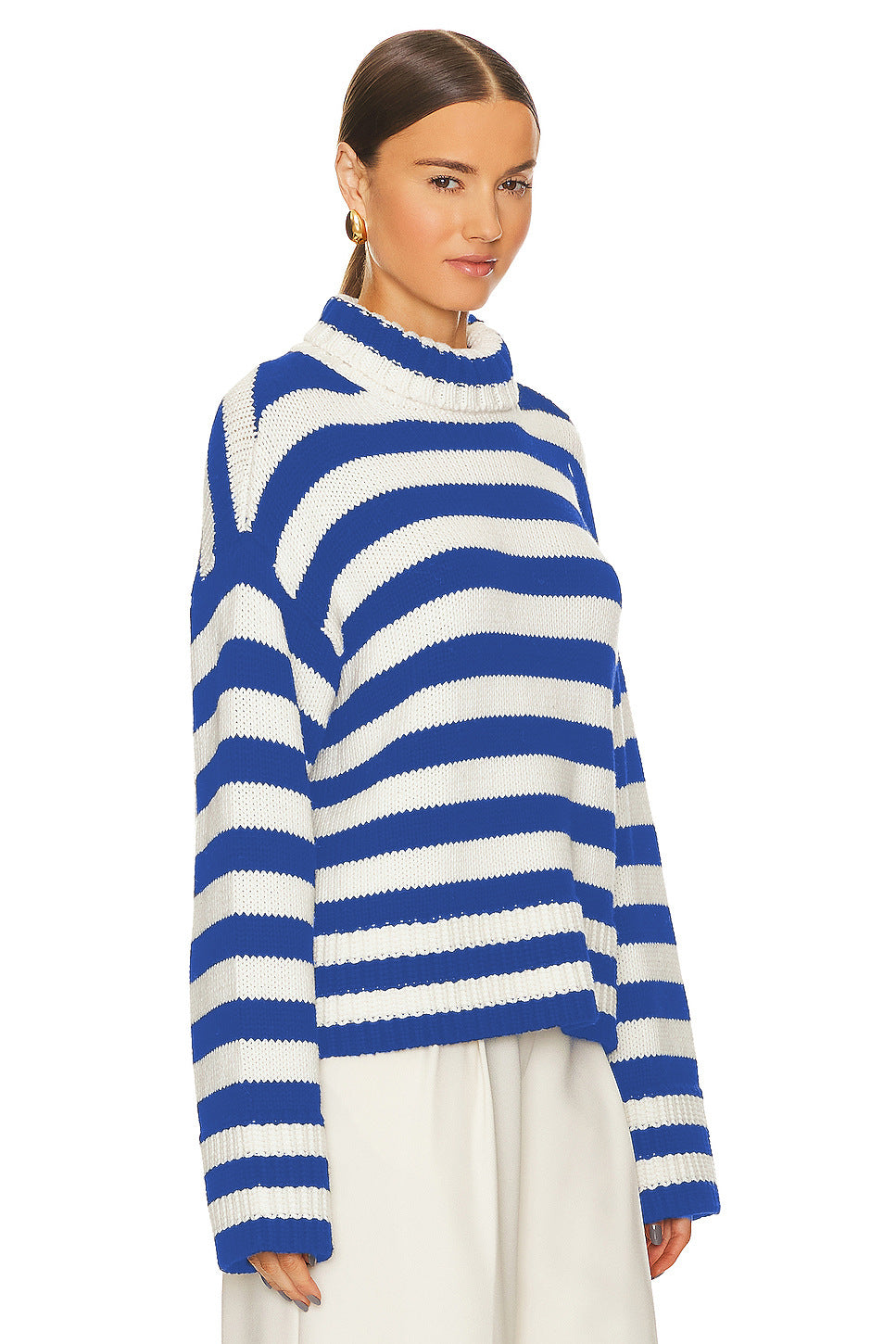 Woochic pull col montant rayée tricoté manches longues