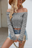 Woochic pull court col bateau manches longues tricoté crop-top gris clair S