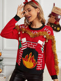 Woochic pull de Noël brodé flammes et chaussettes jacquard