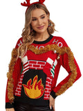 Woochic pull de Noël brodé flammes et chaussettes jacquard