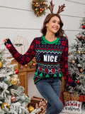 Woochic pull de Noël brodé lettres paillettes scintillantes jacquard