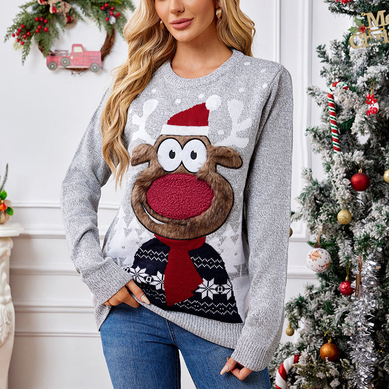 Woochic pull de Noël brodé tricoté motif renne