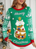 Woochic pull de Noël broderie motif chaton vert S