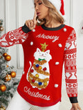 Woochic pull de Noël broderie motif chaton