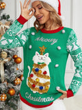 Woochic pull de Noël broderie motif chaton