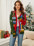 Woochic pull de Noël cardigan col en V jacquard contrasté