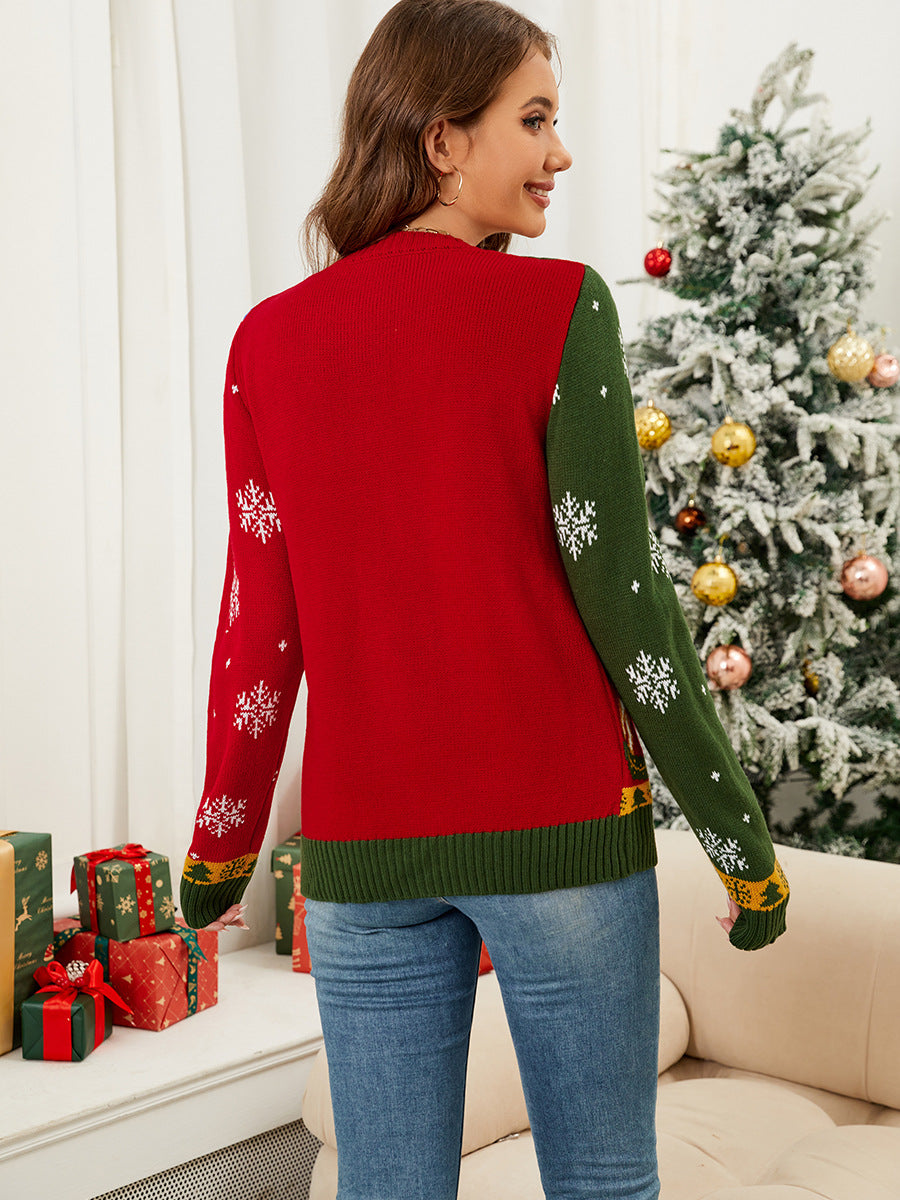Woochic pull de Noël cardigan col en V jacquard contrasté