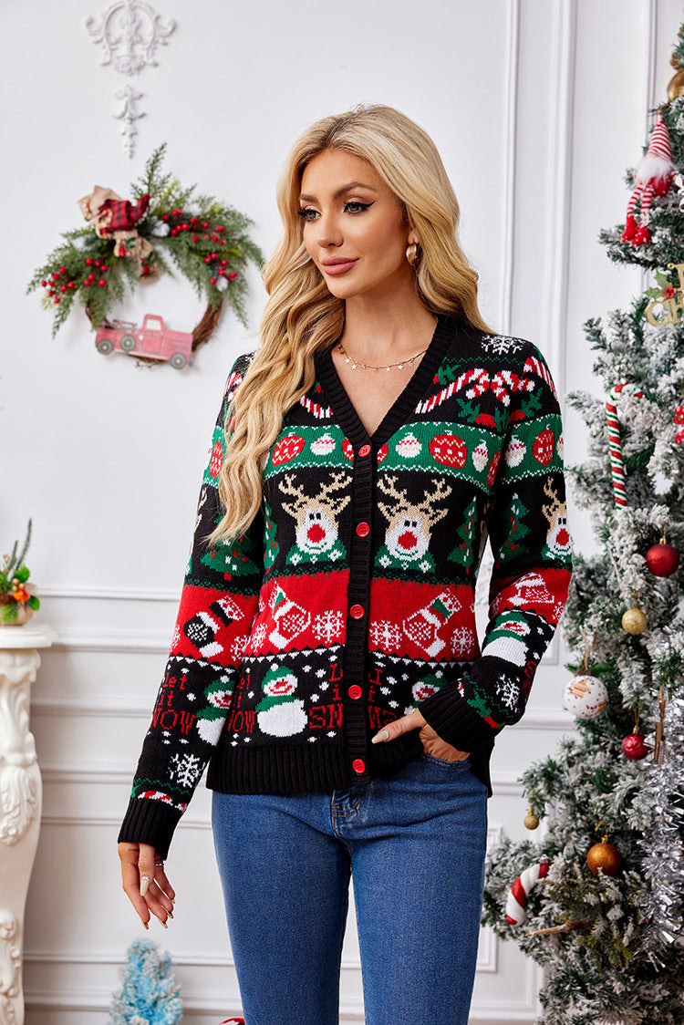 Woochic pull de Noël cardigan col en V motif de renne