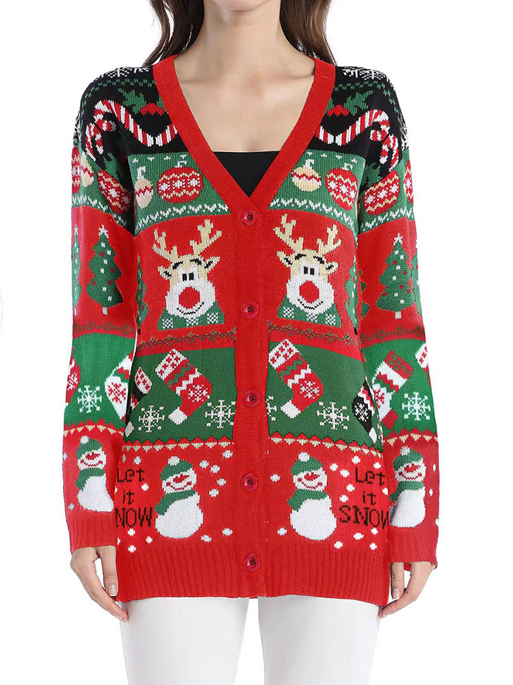 Woochic pull de Noël cardigan col en V motif de renne