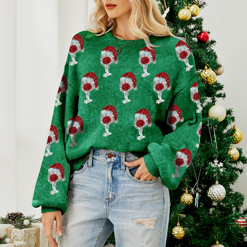 Woochic pull de Noël col en rond manches bouffantes vert S