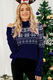 Woochic pull de Noël col haut motif de flocons de neige en jacquard bleu marine 1 S