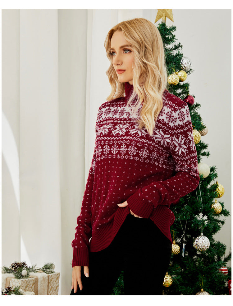Woochic pull de Noël col haut motif de flocons de neige en jacquard