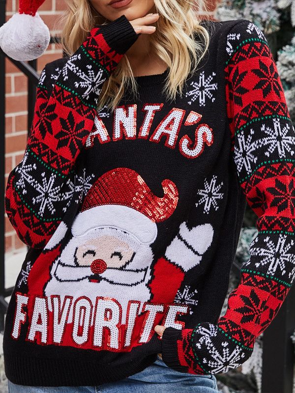 Woochic pull de Noël du Père paillettes col en rond broderie