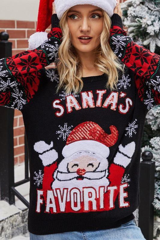 Woochic pull de Noël du Père paillettes col en rond broderie noir S