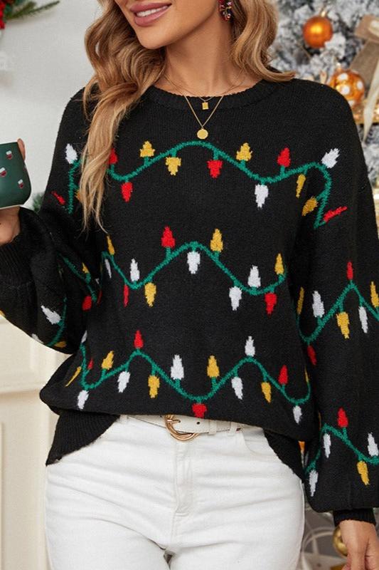 Woochic pull de Noël lâche motif colorés tricoté noir S