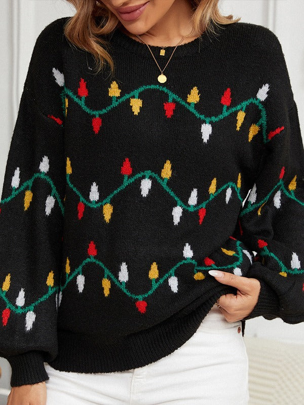 Woochic pull de Noël lâche motif colorés tricoté