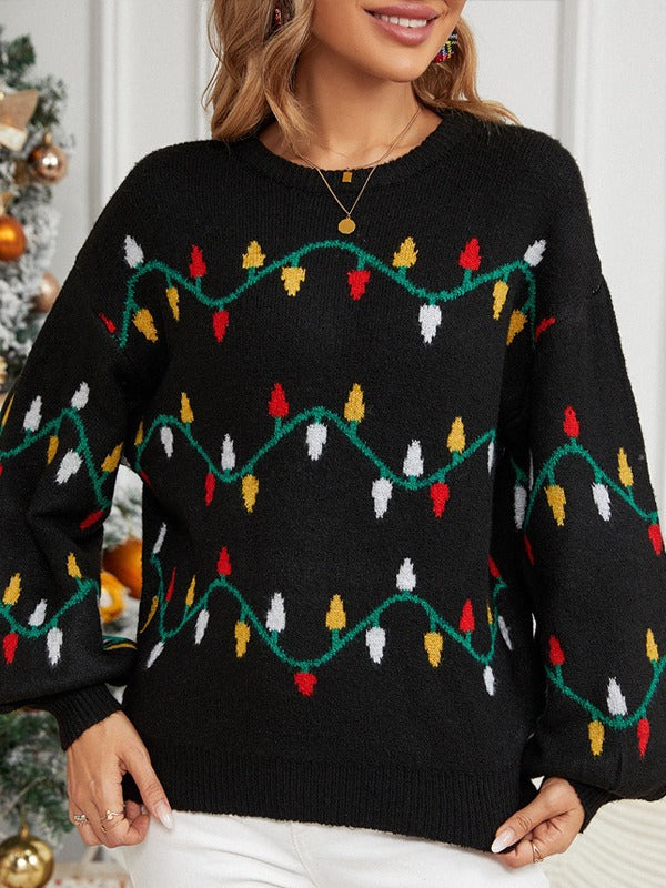 Woochic pull de Noël lâche motif colorés tricoté