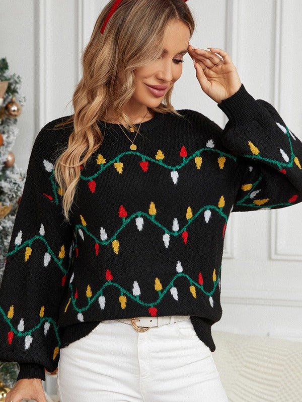 Woochic pull de Noël lâche motif colorés tricoté
