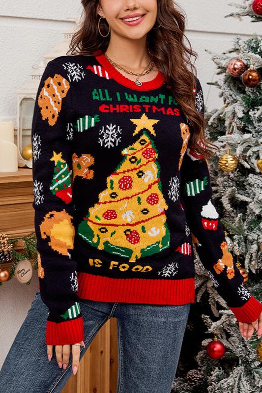 Woochic pull de Noël lâche motif sapin Noël jacquard bleu foncé S