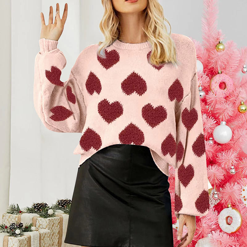 Woochic pull de Noël manches bouffantes motif cœur jacquard