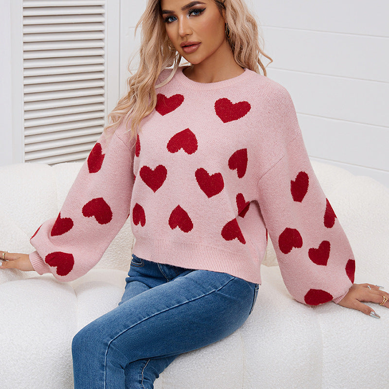 Woochic pull de Noël manches bouffantes motif cœur jacquard