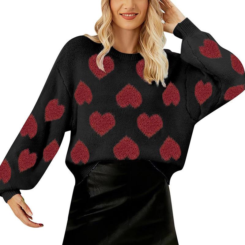 Woochic pull de Noël manches bouffantes motif cœur jacquard
