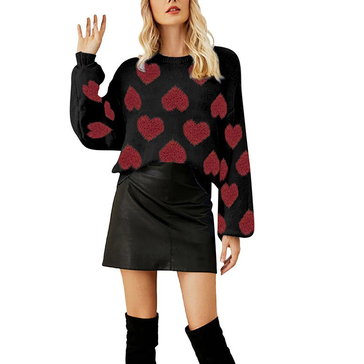 Woochic pull de Noël manches bouffantes motif cœur jacquard
