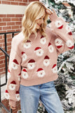 Woochic pull de Noël manches lanternes motif de tête de Père rose S