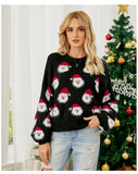 Woochic pull de Noël manches lanternes motif de tête de Père noir S