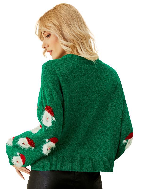 Woochic pull de Noël manches lanternes motif de tête de Père