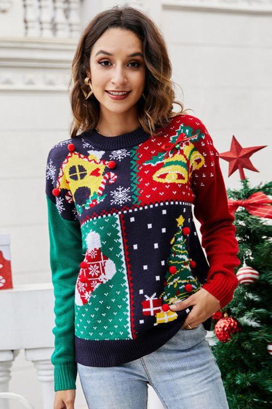 Woochic pull de Noël motif cloches et petits flocons de neige bleu marine 1 S