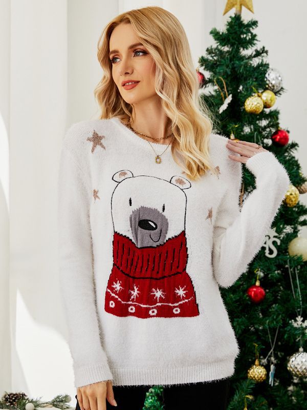 Woochic pull de Noël motif d'ours brodé jacquard
