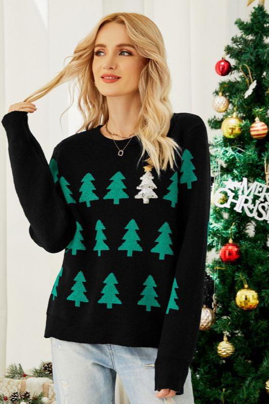 Woochic pull de Noël sapin Noël motif jacquard noir S